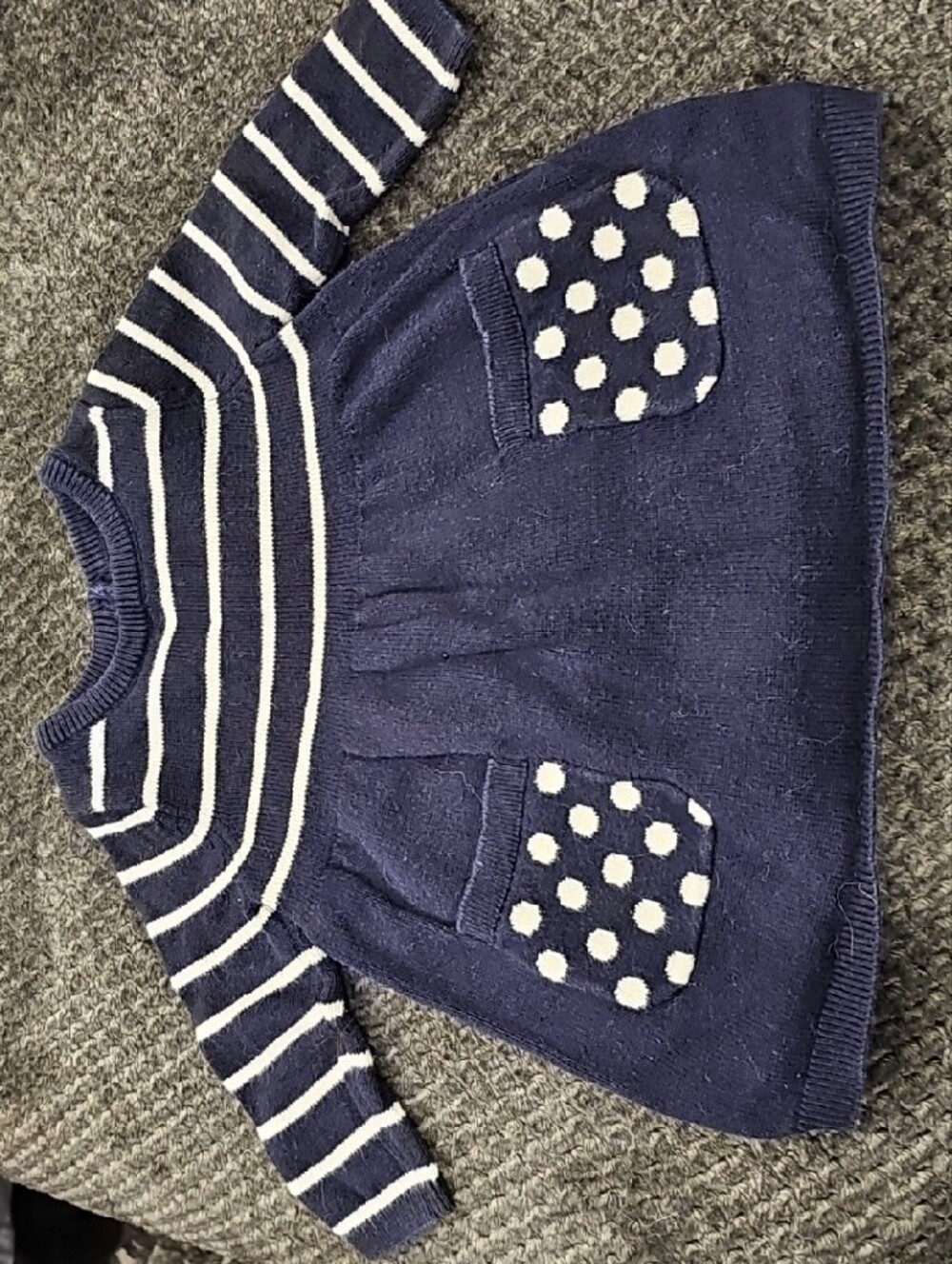 babyGap Navy Stripe Knit Sweater Dress - Polka Dot Pockets - 3-6 Months